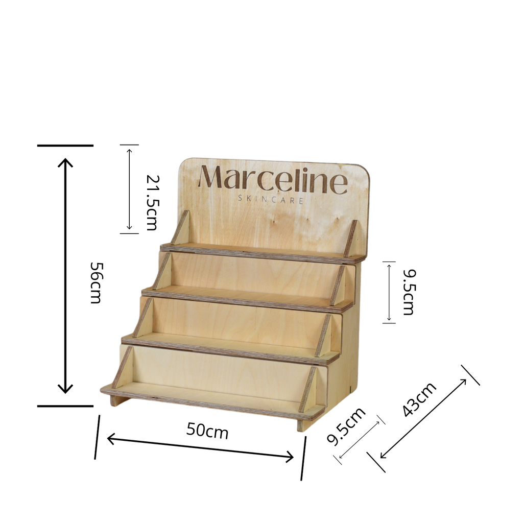 Portable Market stand made from wood that shows Marceline logo